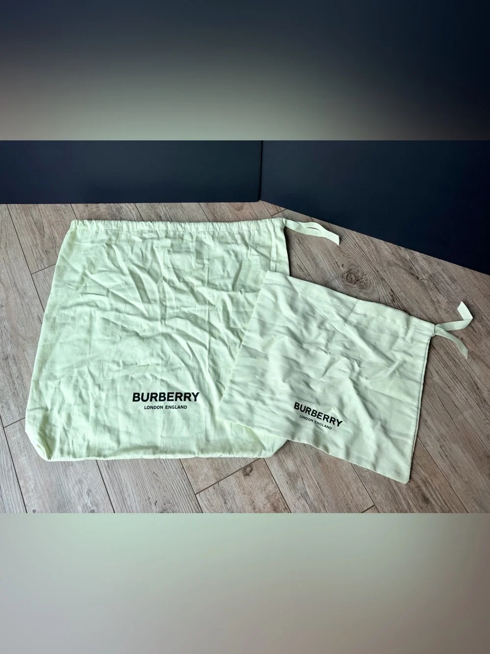 Authentic Burberry Mint Green Drawstring Dust Bags - Large Tote & Medium Shoe